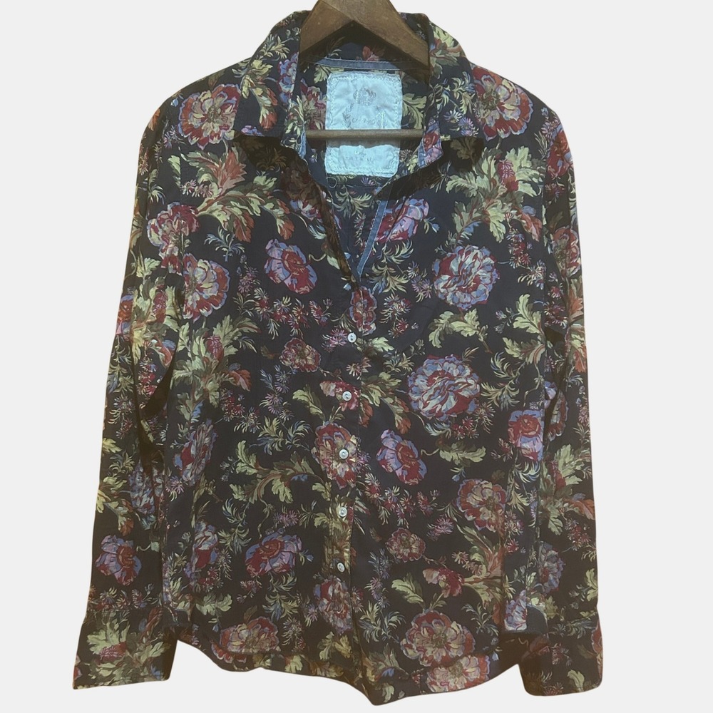 Cino Shirt Womens Size L Black Floral Print Velvet‎ Bohemian Dark Cottagecore